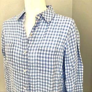Lilly Pulitzer 100% Linen Blue Gingham XS Blouse